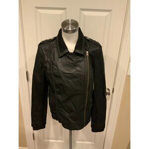 Free People Black Vegan Leather Collared Zip-Up Moto Jacket Size 12